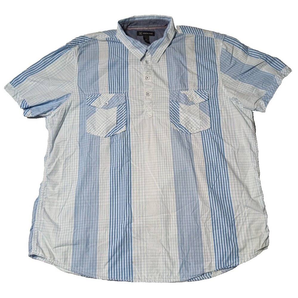 INC INTERNATIONAL CONCEPTS Men Size 2XL Blue Striped Check POPOVER Shirt‎